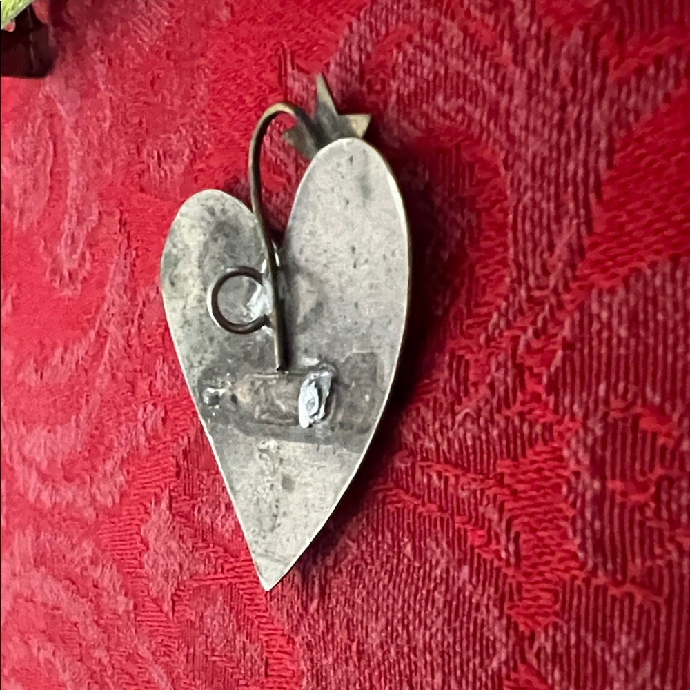 Vintage Silver Tone Heart Pendant Brooch Star Swirl Artisan Jewelry - Picture 3 of 4